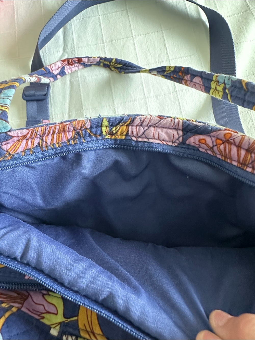 Vera Bradley Quilted Floral Tote in Navy, Pink and White - Picture 4 of 7